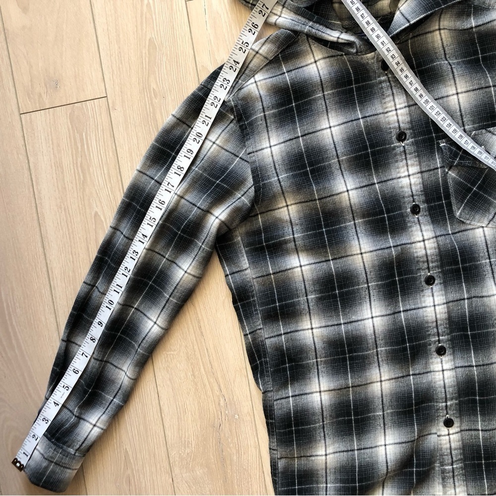 Uniqlo Black and Gray Plaid Hooded Flannel Shirt Size S - Picture 4 of 10